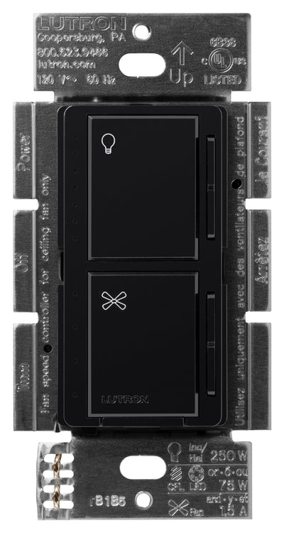 Lutron Maestro Dual LED+ Dimmer and 4-Speed Fan Control, No Neutral Required, 1.5A Fan, 75W LED Light, 120V, Single Pole, MACL-LFQ-BL, Black