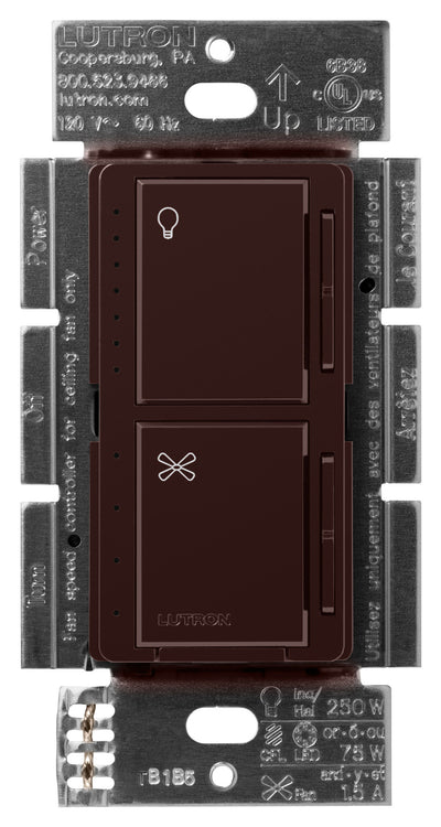 Lutron Maestro Dual LED+ Dimmer and 4-Speed Fan Control, No Neutral Required, 1.5A Fan, 75W LED Light, 120V, Single Pole, MACL-LFQ-BR, Brown