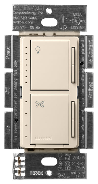 Lutron Maestro Dual LED+ Dimmer and 4-Speed Fan Control, No Neutral Required, 1.5A Fan, 75W LED Light, 120V, Single Pole, MACL-LFQ-LA, Light Almond