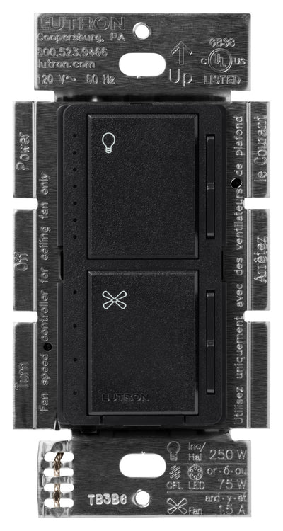 Lutron Maestro Dual LED+ Dimmer and 4-Speed Fan Control, No Neutral Required, 1.5A Fan, 75W LED Light, 120V, Single Pole, MACL-LFQ-MN, Midnight