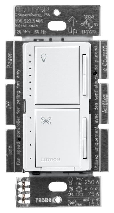 Lutron Maestro Dual LED+ Dimmer and 4-Speed Fan Control, No Neutral Required, 1.5A Fan, 75W LED Light, 120V, Single Pole, MACL-LFQ-PD, Palladium