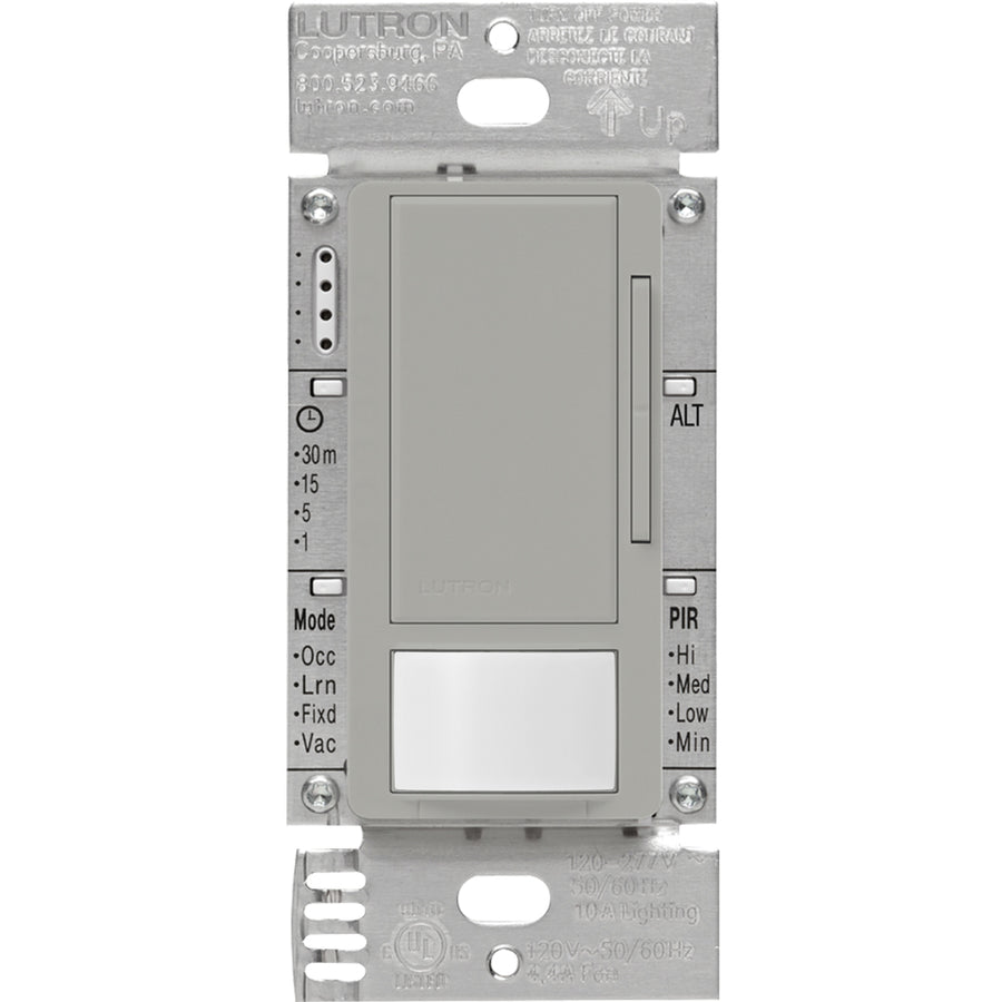 Lutron Maestro 0-10V Vacancy Sensor Dimmer Switch, 8A, Neutral Optional, 120-277V, Single Pole/Multi-Location, MS-Z101-V-GR, Gray