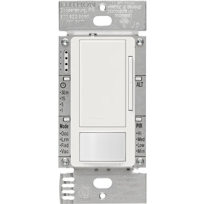 Lutron Maestro 0-10V Vacancy Sensor Dimmer Switch, 8A, Neutral Optional, 120-277V, Single Pole/Multi-Location, MS-Z101-V-SW, Snow