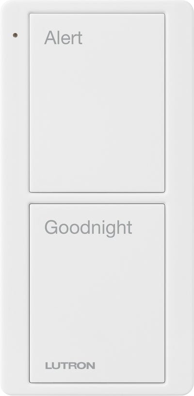 Lutron 2-Button Scene Pico Smart Remote, with Pre-Engraved Text-"Alert/Goodnight", PJ2-2B-GWH-P02, White