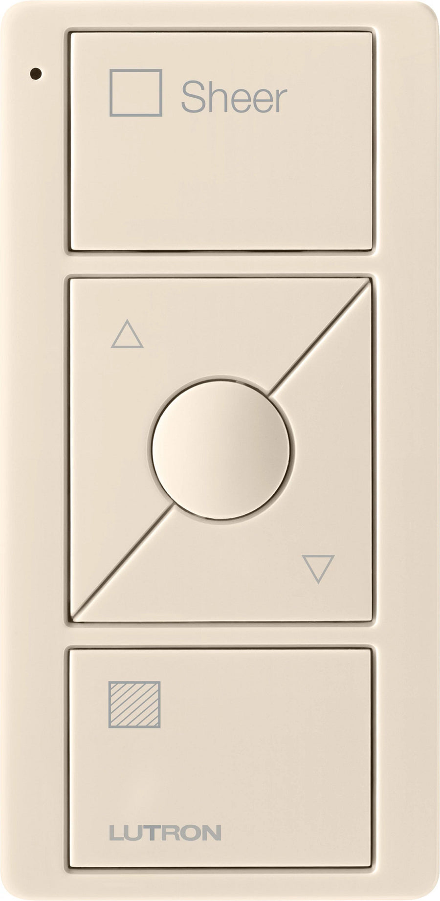 Lutron Pico 3-Button Raise/Lower Preset Remote, Sheer Shade Icons, Light Almond, PJ2-3BRL-GLA-S04