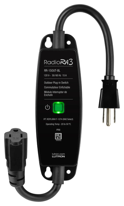 Lutron RadioRA 3 Outdoor Plug-In Switch, 15A, IP66, Black, RR-15OUT-BL