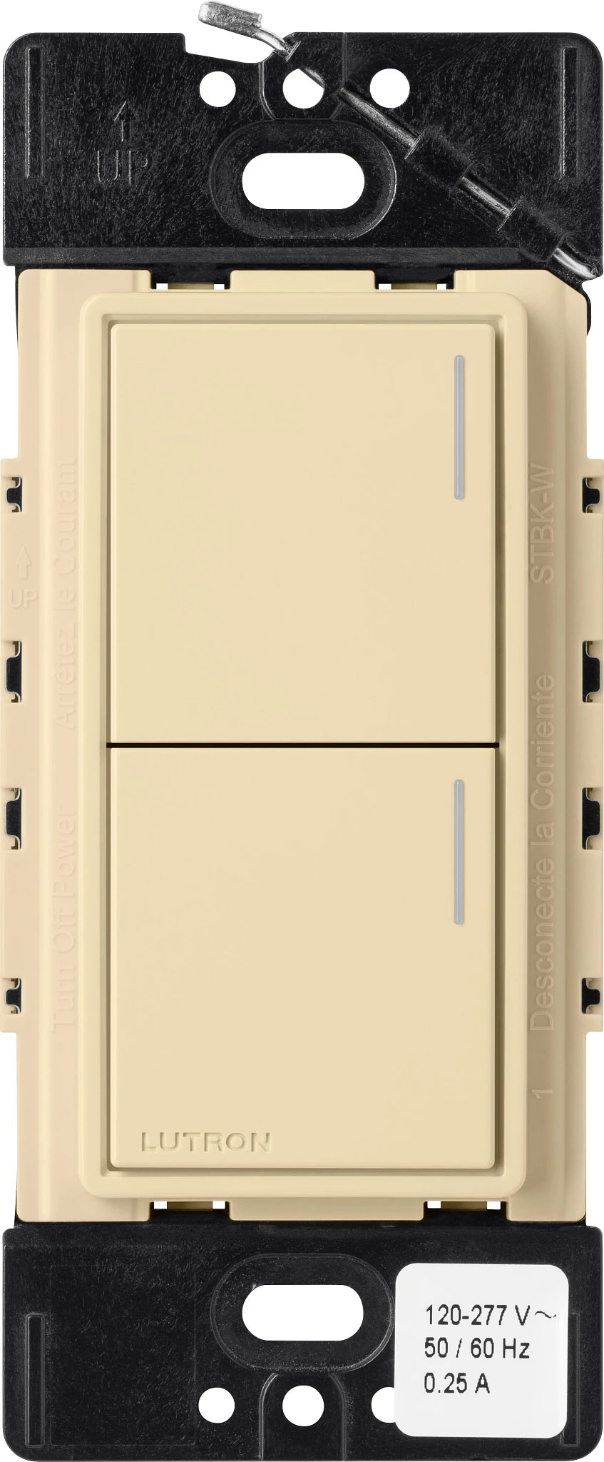 Lutron RadioRA 3 Sunnata RF Hybrid 2-Button Keypad, 120-277V, Ivory, RRST-HN2B-IV