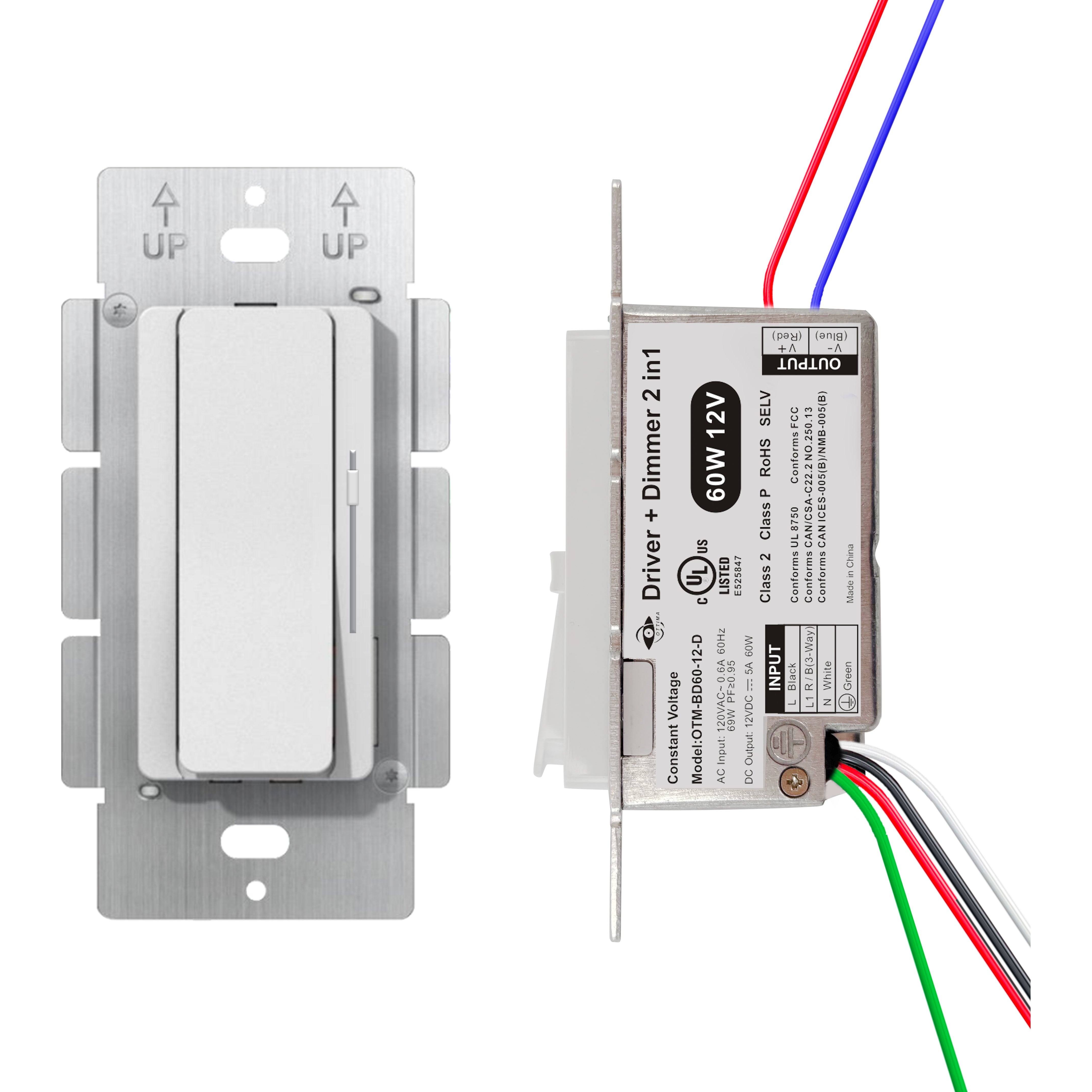 Select 60 Watts LED Decora Dimmer with Built-in 120V Input 12V DC Output Driver Class 2