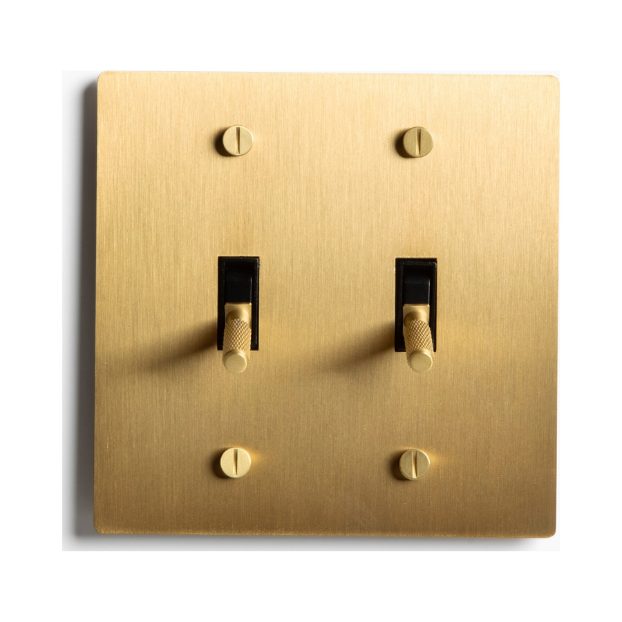 Satin Solid Brass Plated Toggle Switch, 15A 120V AC Wall Mount, 3-Way Compatible Vintage Style Single Pole with Faceplate & Switch Module