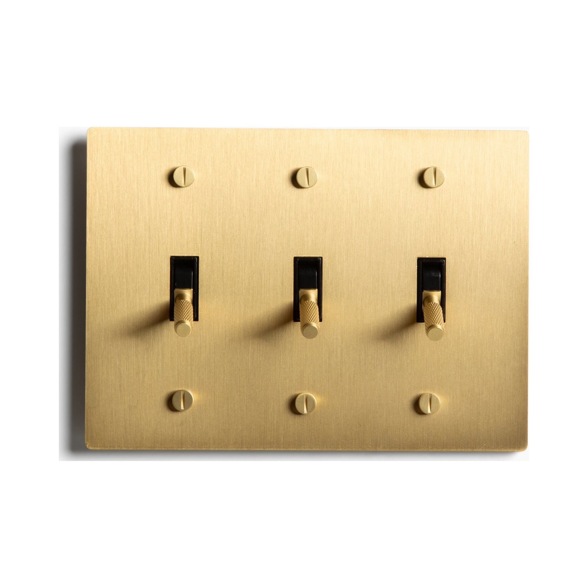 Satin Solid Brass Plated Toggle Switch, 15A 120V AC Wall Mount, 3-Way Compatible Vintage Style Single Pole with Faceplate & Switch Module