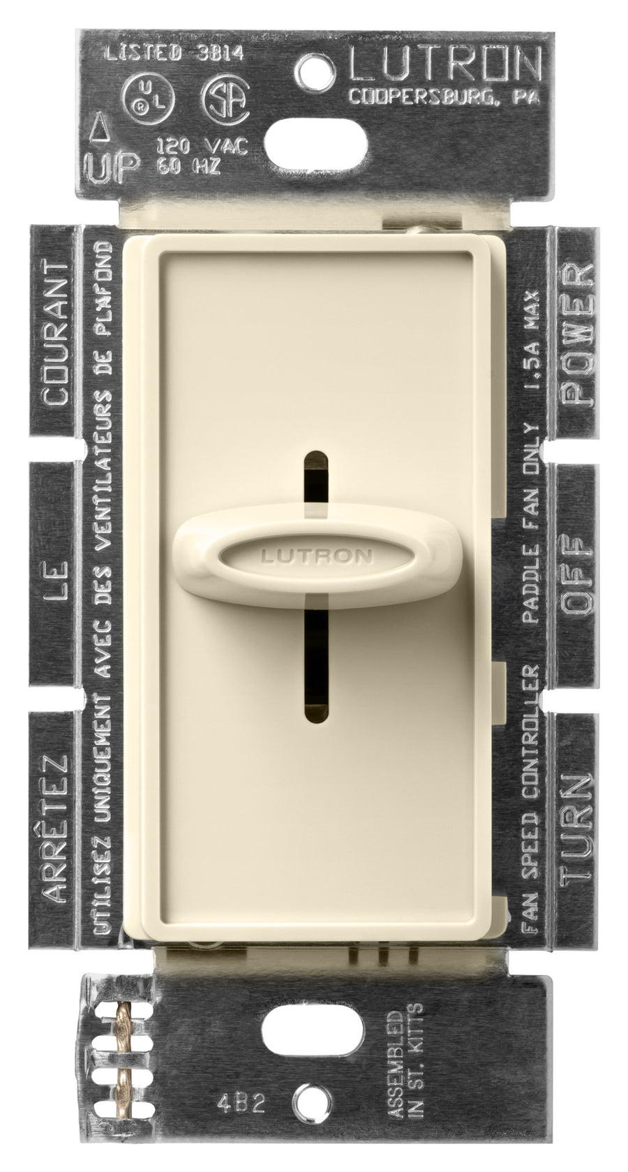 Lutron Skylark Quiet 3-Speed Fan Control, 1.5A, 120V, Single Pole/3-Way, Almond, SFSQ-F-AL