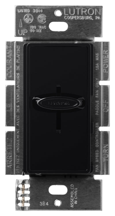 Lutron Skylark Quiet 3-Speed Fan Control, 1.5A, 120V, Single Pole/3-Way, Black, SFSQ-F-BL