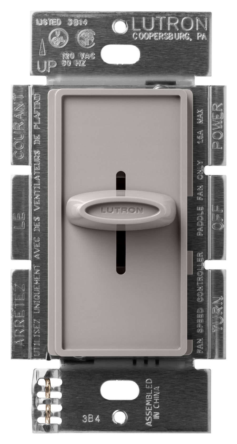 Lutron Skylark Quiet 3-Speed Fan Control, 1.5A, 120V, Single Pole/3-Way, Gray, SFSQ-F-GR