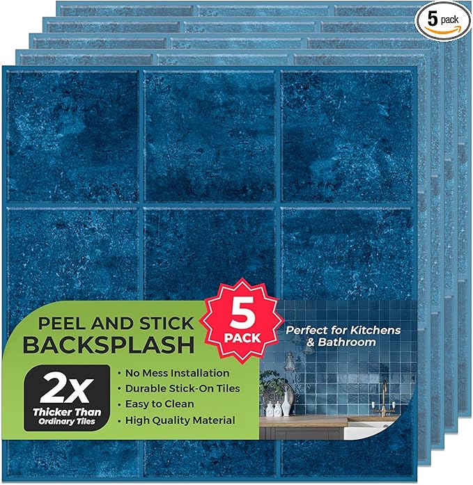 SELECT 5 Pack Peel and Stick Backsplash Tiles, 3D Wall Panels with Commercial-grade Adhesive, Extra Thick Water & Heat-resistant Stick-On Tile Backsplash for Kitchen, Bathroom, Laundry,12"x12” (Mint)