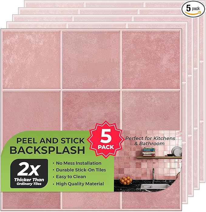 SELECT 5 Pack Peel and Stick Backsplash Tiles, 3D Wall Panels with Commercial-grade Adhesive, Extra Thick Water & Heat-resistant Stick-On Tile Backsplash for Kitchen, Bathroom, Laundry,12"x12” (Mint)