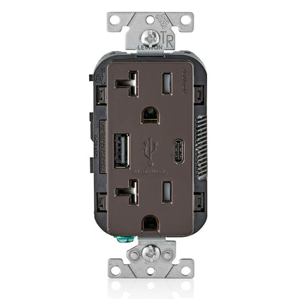 Leviton Combination Duplex Receptacle/Outlet and USB Charger. 20 Amp, amper-Resistant Receptacles, T5833-B