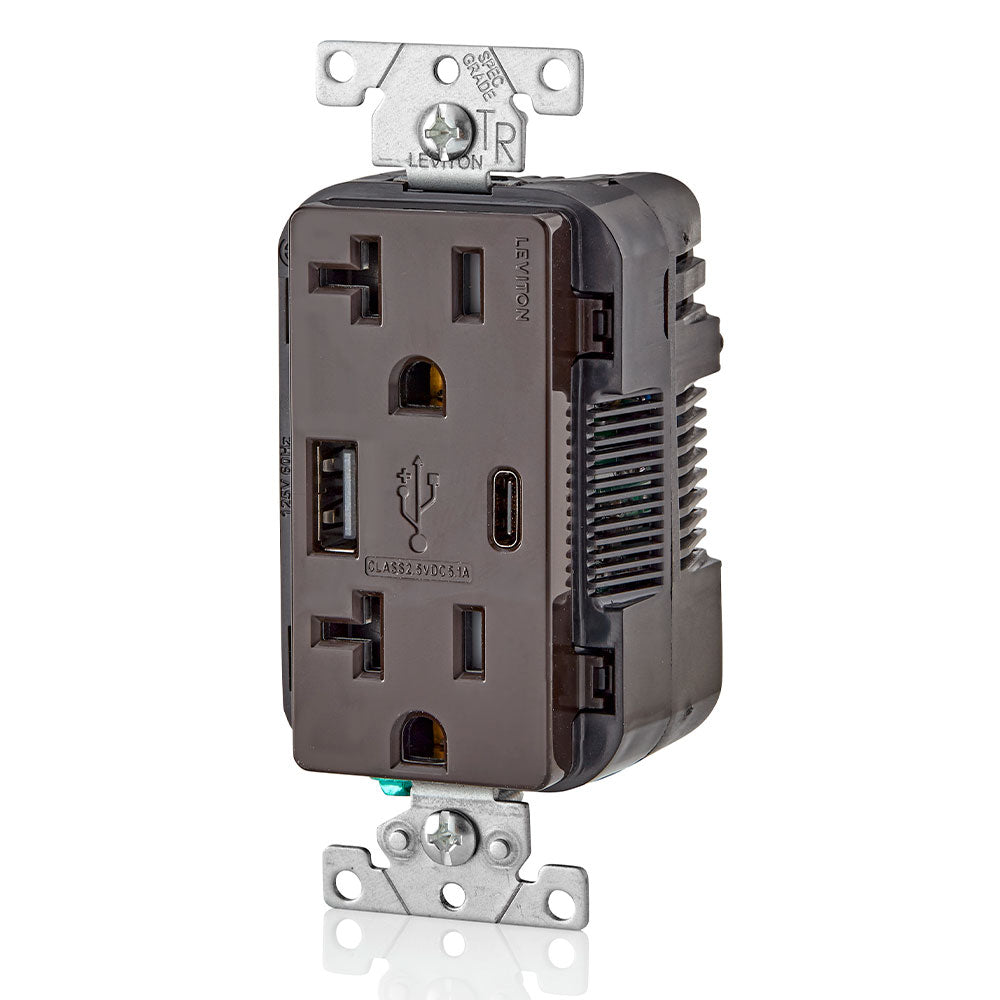 Leviton Combination Duplex Receptacle/Outlet and USB Charger. 20 Amp, amper-Resistant Receptacles, T5833-B