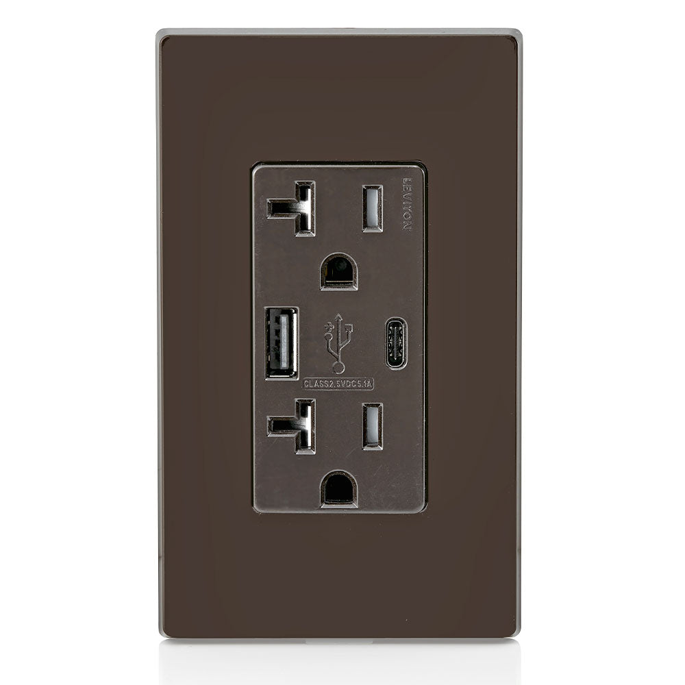 Leviton Combination Duplex Receptacle/Outlet and USB Charger. 20 Amp, amper-Resistant Receptacles, T5833-B