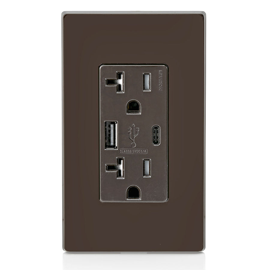 Leviton Combination Duplex Receptacle/Outlet and USB Charger. 20 Amp, amper-Resistant Receptacles, T5833-B