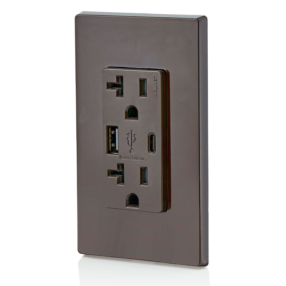 Leviton Combination Duplex Receptacle/Outlet and USB Charger. 20 Amp, amper-Resistant Receptacles, T5833-B