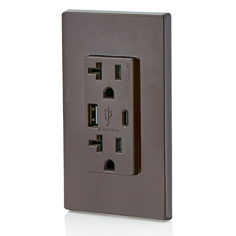 Leviton Combination Duplex Receptacle/Outlet and USB Charger. 20 Amp, amper-Resistant Receptacles, T5833-B