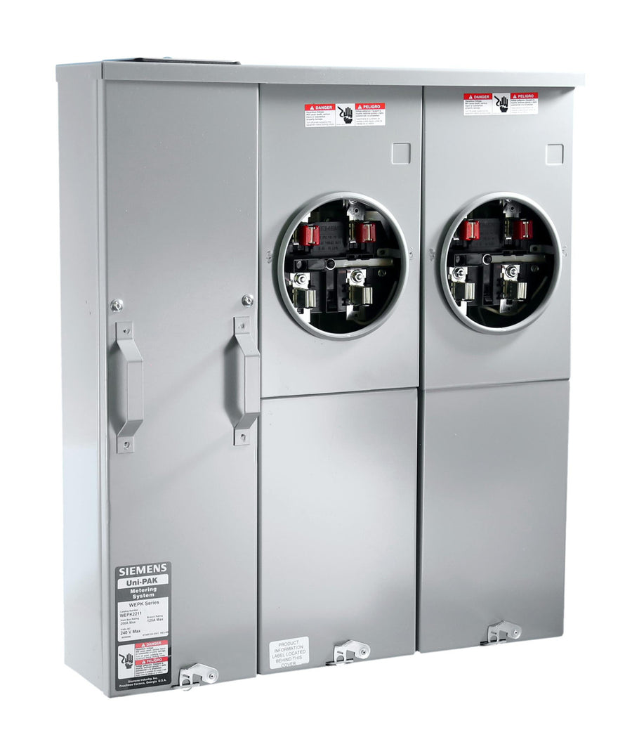 Siemens NEC 2020, EUSERC, 2 Position Vertical Meter Pack, 125 Amp Unit Meter, 200 Amps Buss, Ring type, 3R, Overhead/Underground, Surface Mount, WEPK2211