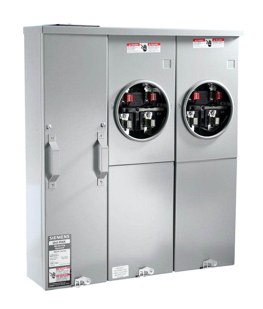 Siemens NEC 2020, EUSERC, 2 Position Vertical Meter Pack, 125 Amp Unit Meter, 200 Amps Buss, Ring type, 3R, Overhead/Underground, Surface Mount, WEPK2211