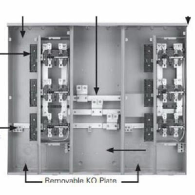 Siemens NEC 2020, EUSERC, 4 Position Vertical Meter Pack, 125 Amp Unit Meter, 400 Amps Buss, Ring type, 3R, Overhead/Underground, Surface Mount, WEPK4411