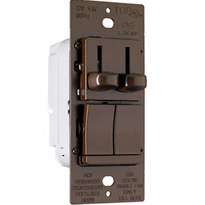 Wattstopper 150W CFL/LED and 300W Incandescent Single Pole/3-Way, Preset Dimmer with 1.6A 3-Speed De-hummer Fan Control, Brown, LSCLDC163P
