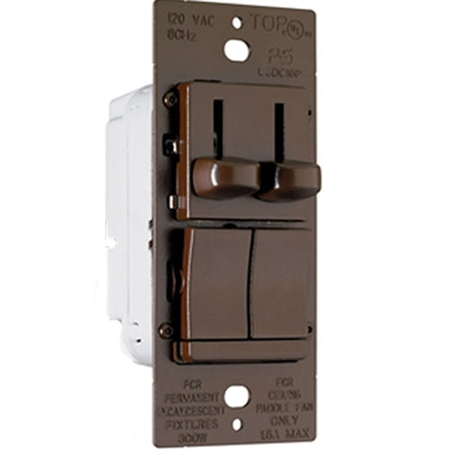 Wattstopper 150W CFL/LED and 300W Incandescent Single Pole/3-Way, Preset Dimmer with 1.6A 3-Speed De-hummer Fan Control, Brown, LSCLDC163P