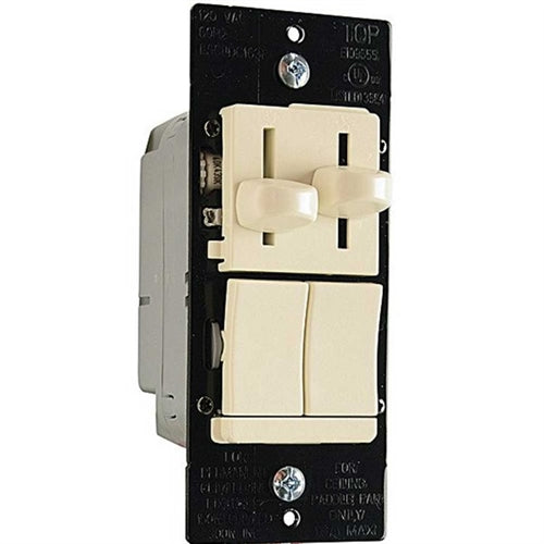 Wattstopper 150W CFL/LED and 300W Incandescent Single Pole/3-Way, Preset Dimmer with 1.6A 3-Speed De-hummer Fan Control, Light Almond, LSCLDC163PLA