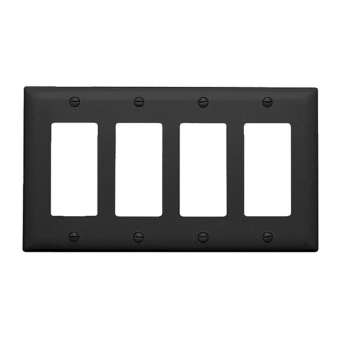 Wattstopper Thermoplastic 4-Gang Decorator Wall Plate, Black, TP264BK