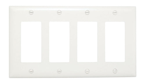 Wattstopper Thermoplastic 4-Gang Decorator Wall Plate, White, TP264W