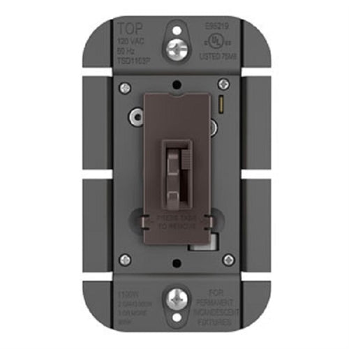 Wattstopper Toggle Slide Dimmer Incandescent Single Pole/3-Way, 1100WBrown, TSD1103P