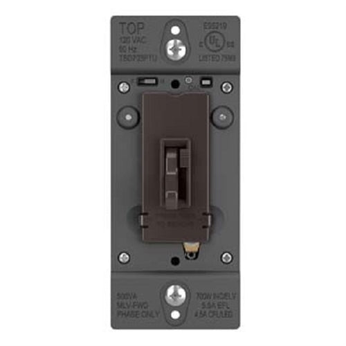 Wattstopper Trademaster 450W Tru-Universal Singple Pole/ 3-Way Toggle Slide Dimmer, Preset, Brown, TSD703PTU