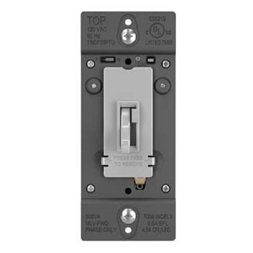 Wattstopper Trademaster 450W Tru-Universal Singple Pole/ 3-Way Toggle Slide Dimmer, Preset, Gray, TSD703PTUGRY
