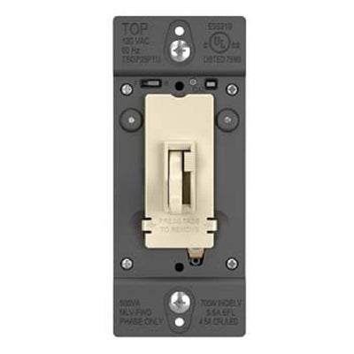 Wattstopper Trademaster 450W Tru-Universal Singple Pole/ 3-Way Toggle Slide Dimmer, Preset, Light Almond, TSD703PTULA
