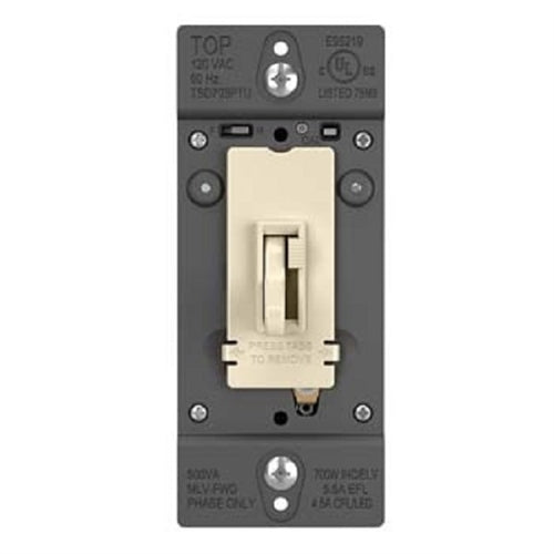 Wattstopper Trademaster 450W Tru-Universal Singple Pole/ 3-Way Toggle Slide Dimmer, Preset, Light Almond, TSD703PTULA