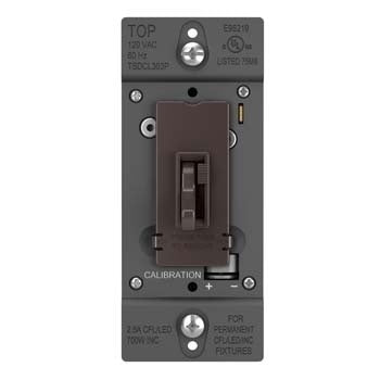 Wattstopper 700W Single Pole/ 3-Way LED/CFL/Incandescent Toggle Slide Dimmer, Brown, TSDCL303P