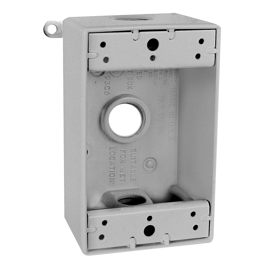 RAB Lighting B3 Weatherproof Junction Box, Single Outlet, 3-Hole, 3/4 In., Silver Gray, B3-3/4