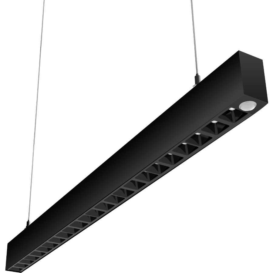 RAB Lighting BOA 3 ft. Pendant Downlight, 30/21/18/15/8W, CCT Selectable, Louvers, Microwave Sensor, Black, BOA3PLB/MVS