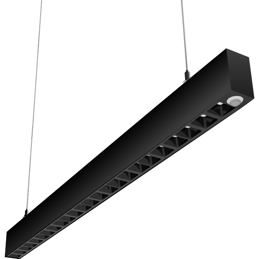 RAB Lighting BOA 3 ft. Pendant Downlight, 30/21/18/15/8W, CCT Selectable, Louvers, PIR Sensor, Black, BOA3PLB/PIR