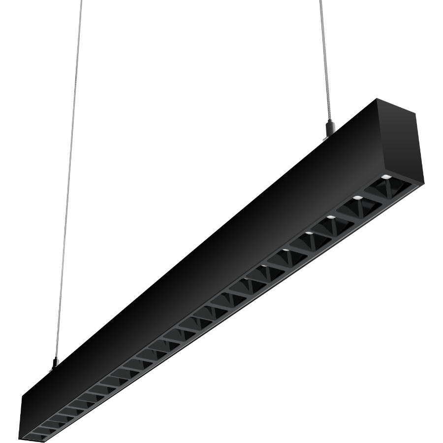 RAB Lighting BOA 3 ft. Pendant Downlight, 30/21/18/15/8W, CCT Selectable, Louvers, Black, BOA3PLB