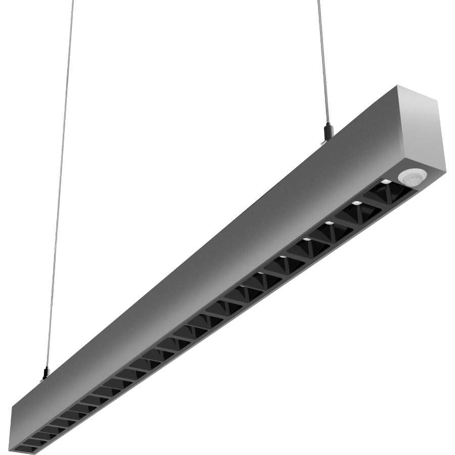 RAB Lighting BOA 3 ft. Pendant Downlight, 30/21/18/15/8W, CCT Selectable, Louvers, PIR Sensor, Silver, BOA3PLS/PIR