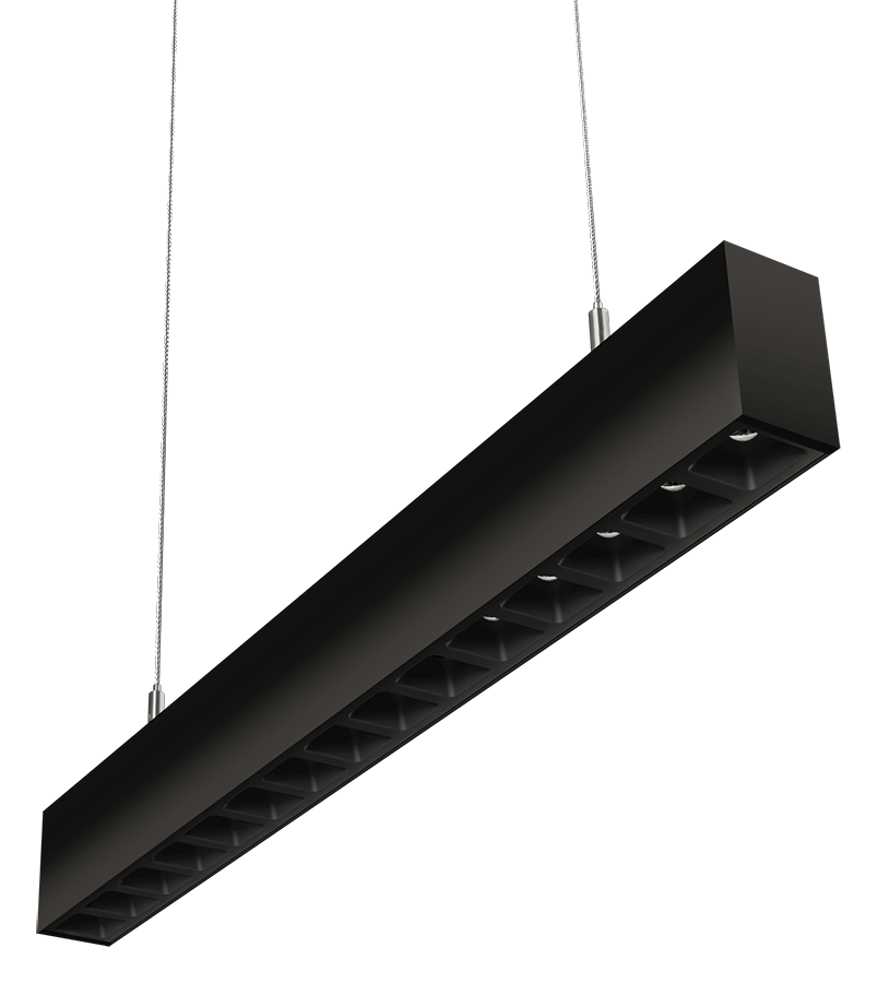 RAB Lighting BOA 2' Downlight Pendant, 20/14/12/10/5W, CCT Selectable, Louver Lens, Black, BOA2PLB