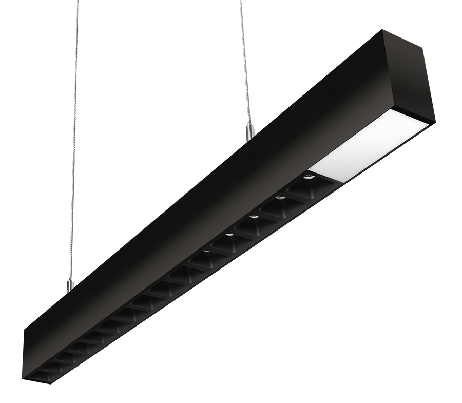 RAB Lighting BOA 2' Pendant Downlight, 20/14/12/10/5W, CCT Selectable, Louver Lens, MVS, Black, BOA2PLB/MVS