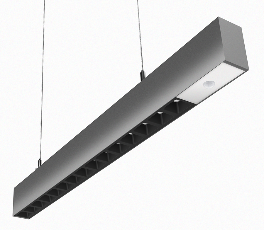RAB Lighting BOA 2' Downlight Pendant, 20/14/12/10/5W, CCT Selectable, Motion Sensor, Louver Lens, Silver, BOA2PLS/PIR