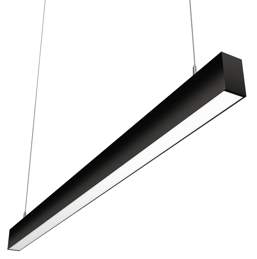 RAB Lighting BOA 4' Pendant Downlight, 40/28/24/20/10W, CCT Selectable, Flat Lens, Battery Backup, Black, BOA4PB/E