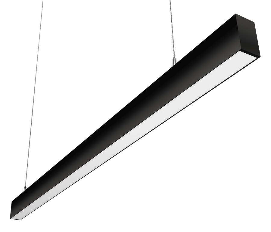 RAB Lighting BOA 4' Pendant Downlight, 40/28/24/20/10W, CCT Selectable, Flat Lens, Multivolt Sensor, Battery Backup, Black, BOA4PB/MVS/E