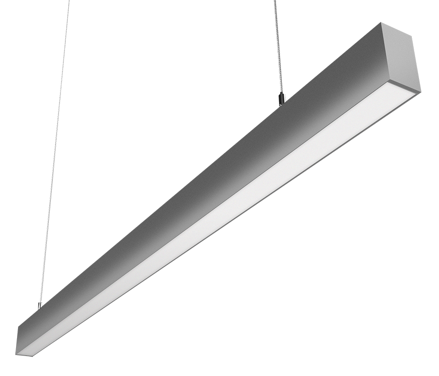 RAB Lighting BOA 4' Downlight Pendant, 40/28/24/20/10W, CCT Selectable, Flat Lens, MVS, Battery Backup, Silver, BOA4PS/MVS/E